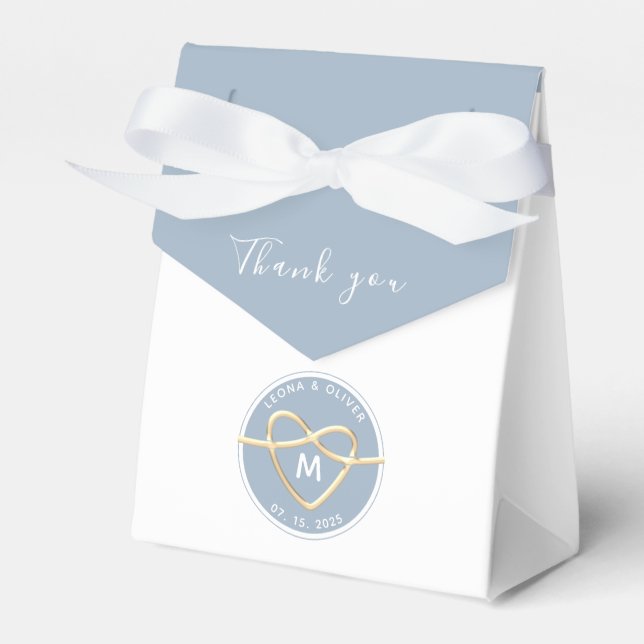 Simple Modern Dusty Blue Wedding Favour Box (Front Side)