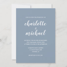 Simple Modern Dusty Blue Wedding Invitation