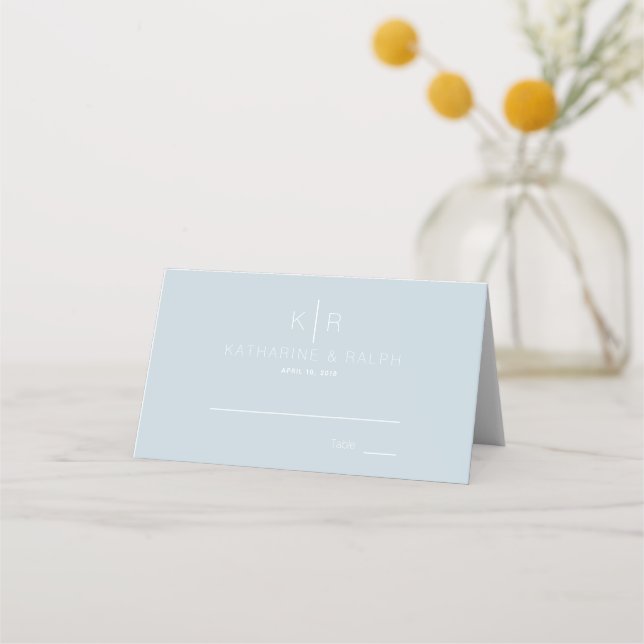Simple Modern Dusty Blue Wedding Place Card (Front)