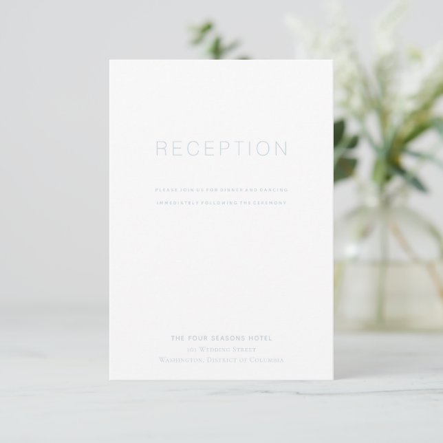 Simple Modern Dusty Blue Wedding Reception Card (Standing Front)