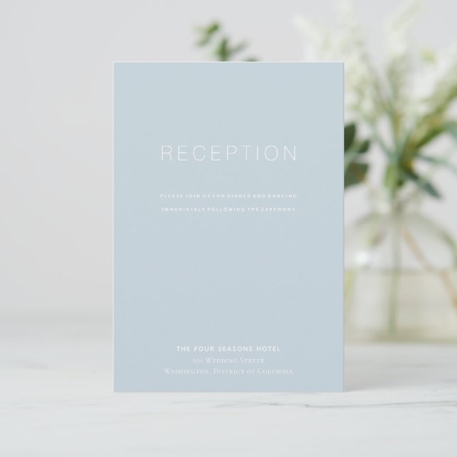 Simple Modern Dusty Blue Wedding Reception Card (Standing Front)