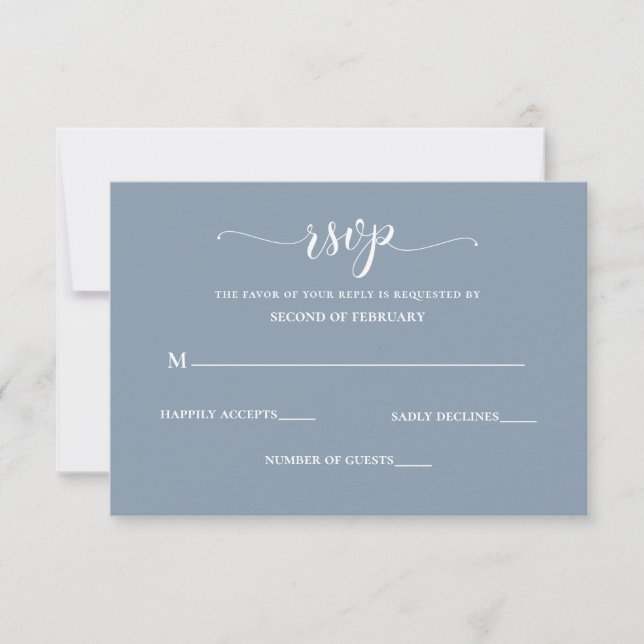 Simple Modern Dusty Blue Wedding RSVP Card (Front)