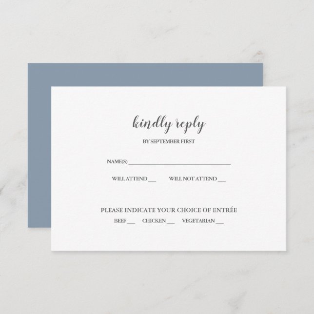 Simple Modern Dusty Blue Wedding RSVP Invitation (Front/Back)