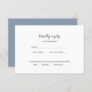Simple Modern Dusty Blue Wedding RSVP Invitation
