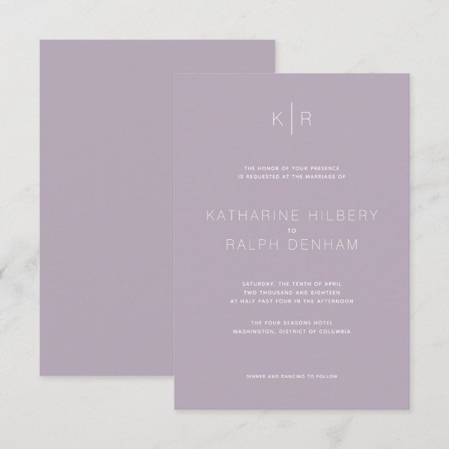 Simple Modern Dusty Lilac Wedding Invitation (Front/Back)