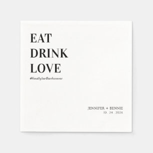Simple Modern Eat Drink Love Minimalist Wedding Napkin