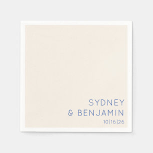 Simple Modern Ecru Blue Minimal Custom Wedding Napkin