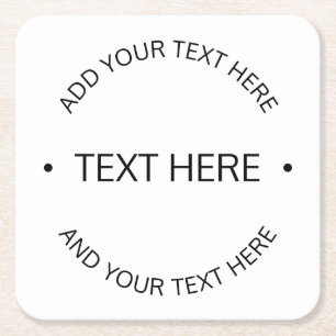 Simple Modern Editable Text   White & Black Square Paper Coaster