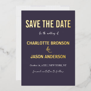 Simple Modern Eggplant Save The Date Gold   