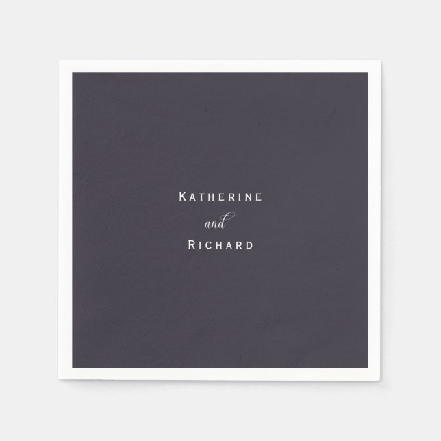 Simple Modern Eggplant Wedding Cocktail Napkin (Front)