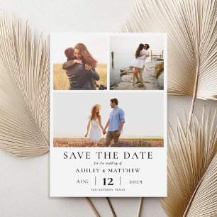 Simple Modern Elegant 3 Photo Collage Wedding Save The Date
