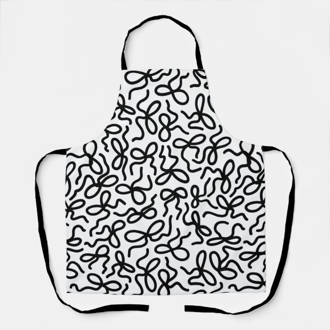 Simple Modern Elegant Black and White Bow Pattern Apron (Front)