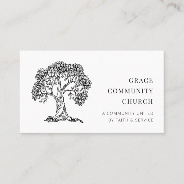 Simple Modern Elegant Black and White Church Business Card (Front)