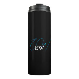 Simple Modern Elegant Black and White Monogrammed Thermal Tumbler