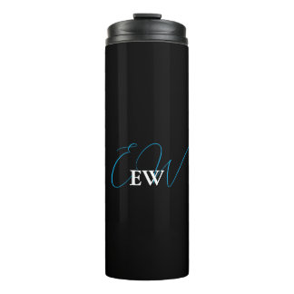 Simple Modern Elegant Black and White Monogrammed Thermal Tumbler