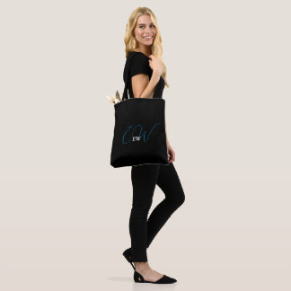 Simple Modern Elegant Black and White Monogrammed Tote Bag