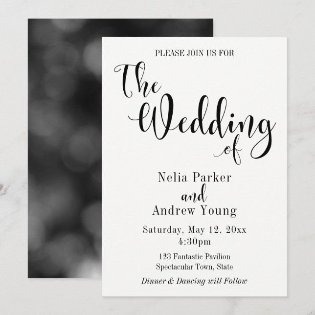 Simple, Modern Elegant Black Text Wedding Invitation (Front/Back)
