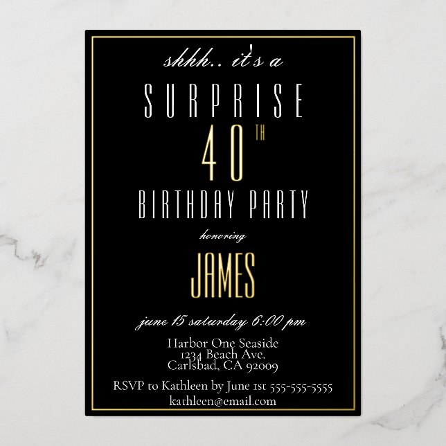Simple Modern Elegant Black White 40th Birthday  (Front)