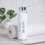 Simple Modern Elegant Bridesmaid Wedding Water Bottle<br><div class="desc">Modern black and white wedding water bottle featuring a simple and minimalist design with "bridesmaid" along with her name in an elegant script.  A cute and girly gift for your bridesmaids.</div>