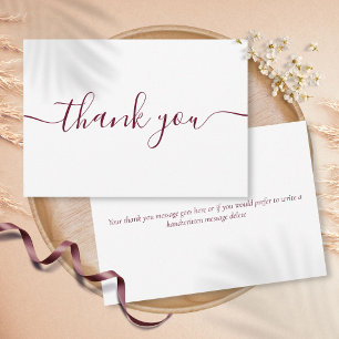 Simple Modern Elegant Burgundy Script Thank You Card