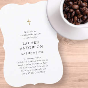 Simple Modern Elegant Chic Cross Baptism Invitation