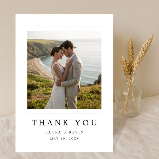 Simple Modern Elegant Coastal Photo Wedding Thank You Card (Creator Uploaded)
