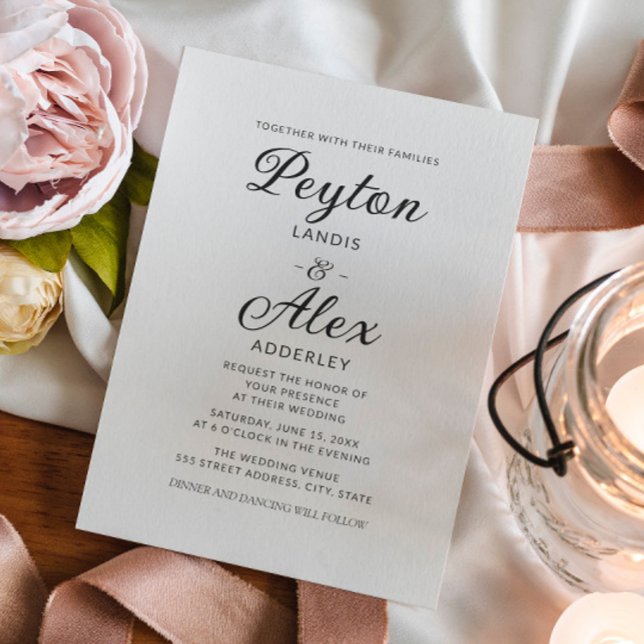 Simple Modern Elegant Cream Bride Groom Wedding  Invitation (Creator Uploaded)