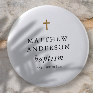 Simple Modern Elegant Cross Baby Baptism 6 Cm Round Badge