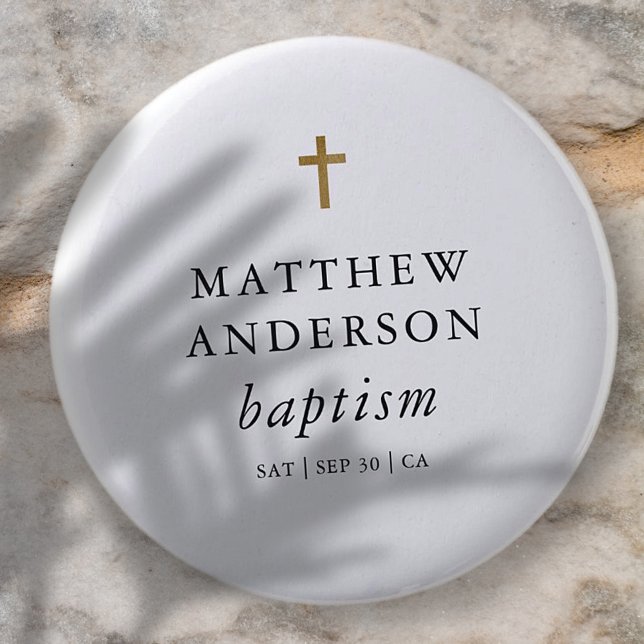 Simple Modern Elegant Cross Baby Baptism 6 Cm Round Badge (Creator Uploaded)
