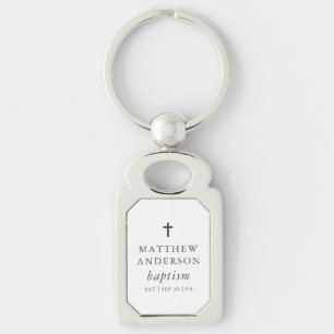 Simple Modern Elegant Cross Baby Baptism Key Ring