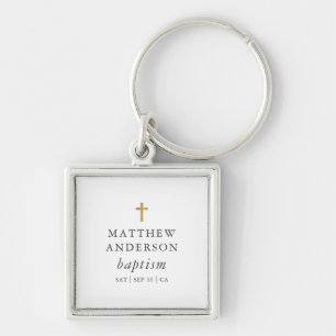 Simple Modern Elegant Cross Baby Baptism Key Ring