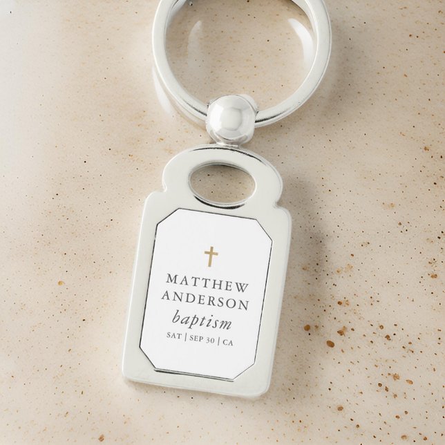 Simple Modern Elegant Cross Baby Baptism Key Ring (Creator Uploaded)