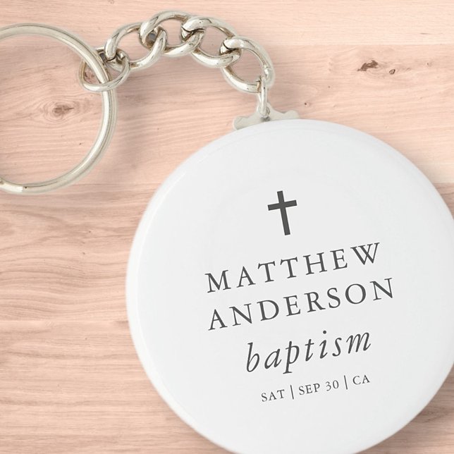 Simple Modern Elegant Cross Baby Baptism Key Ring (Creator Uploaded)