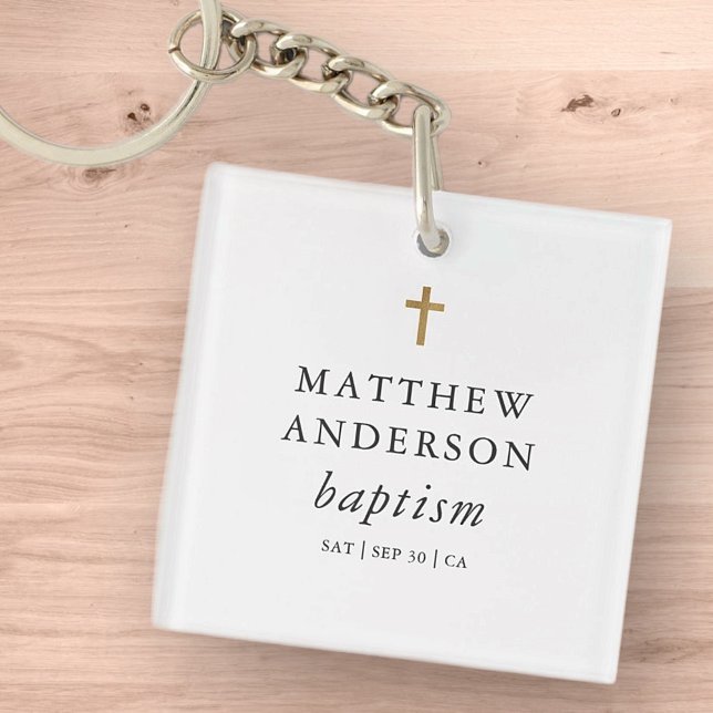 Simple Modern Elegant Cross Baby Baptism Key Ring (Creator Uploaded)