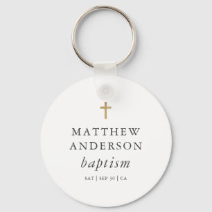 Simple Modern Elegant Cross Baby Baptism Key Ring