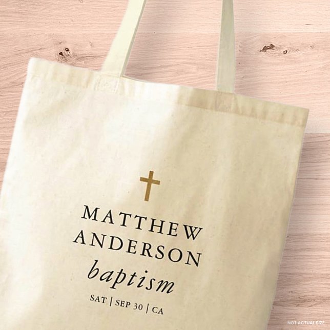 Simple Modern Elegant Cross Baby Baptism Tote Bag (Creator Uploaded)