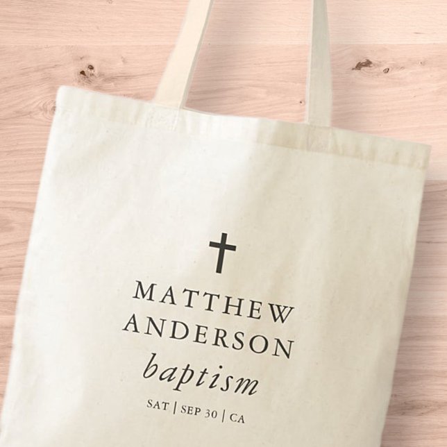 Simple Modern Elegant Cross Baby Baptism Tote Bag (Creator Uploaded)