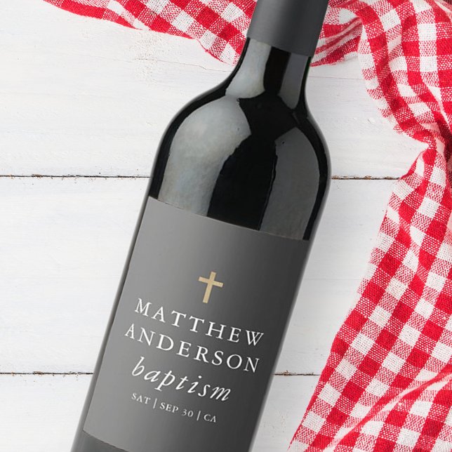Simple Modern Elegant Cross Baby Baptism Wine Label (Creator Uploaded)