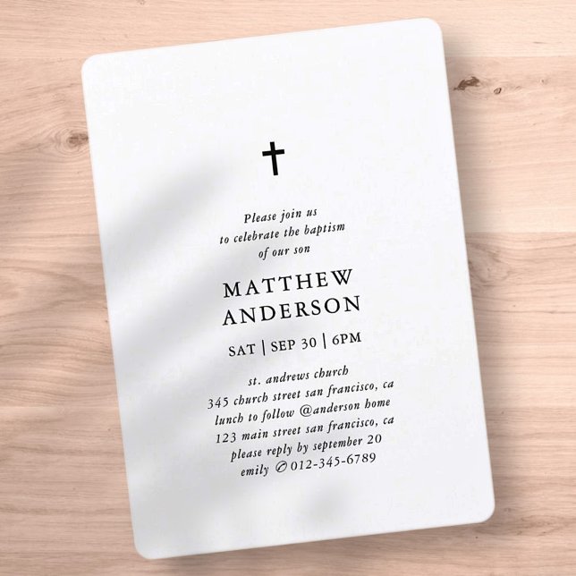Simple Modern Elegant Cross Baby Boy Baptism Invitation (Creator Uploaded)