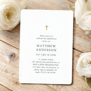 Simple Modern Elegant Cross Boy Confirmation Invitation