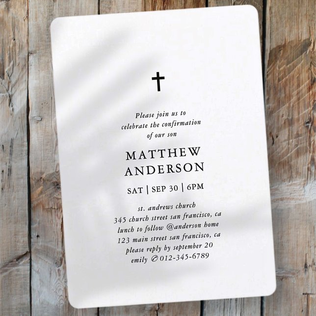 Simple Modern Elegant Cross Boy Confirmation Invitation (Creator Uploaded)