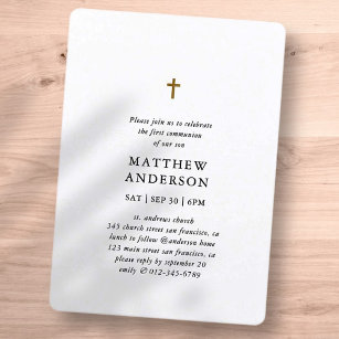Simple Modern Elegant Cross Boy First Communion Invitation