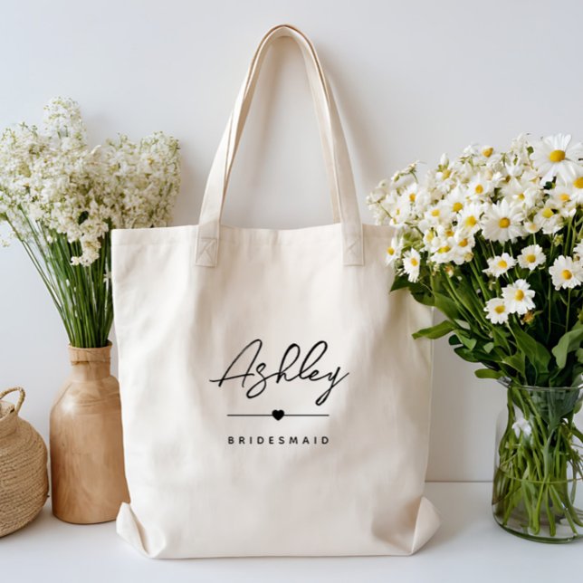 Simple Modern Elegant Custom Bridesmaid Name Tote Bag (simple elegant personalized bridesmaid totebag)