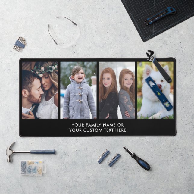 Simple Modern Elegant Custom Text 4 Photo Keepsake Desk Mat (Workstation)
