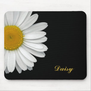 Simple Modern Elegant Daisy Flower with Name Mouse Mat