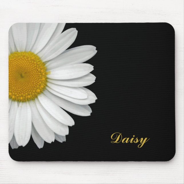 Simple Modern Elegant Daisy Flower with Name Mouse Mat (Front)