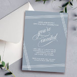 Simple Modern Elegant Dusty Blue Birthday Party Invitation<br><div class="desc">Simple and elegant with contemporary flair, this Birthday Party Invitation features white angled lines framing your text over a trendy dusty blue background. The "you're invited" text in lovely script flourishes is intentionally featured prominently to make your invited guests feel special. Edit the party details with your specifics. Shown here...</div>