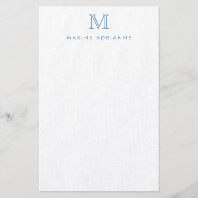 Simple Modern Elegant Dusty Blue Monogram Initial Stationery (Front)