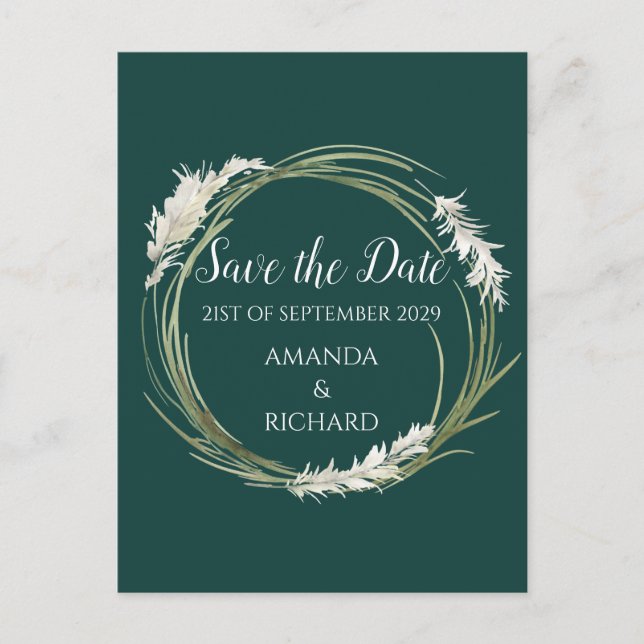 Simple Modern Elegant Emerald Green Save the Date Postcard (Front)