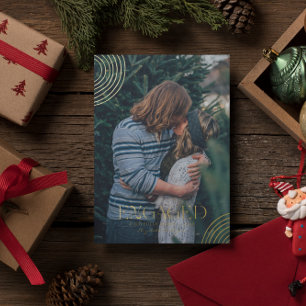 Simple Modern Elegant Engaged Photo Christmas Foil Holiday Card